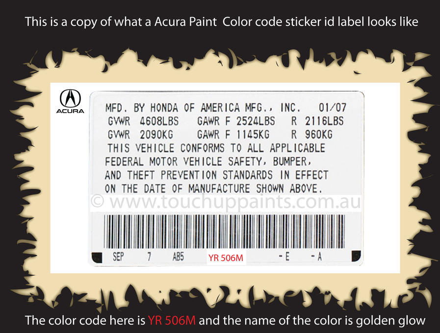 Acura paint color number code sticker label